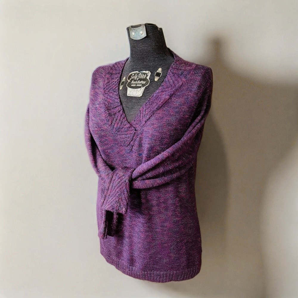 Laura Scott Purple Multi-Tone V-Neck Sweater Size L - Picture 3 of 7